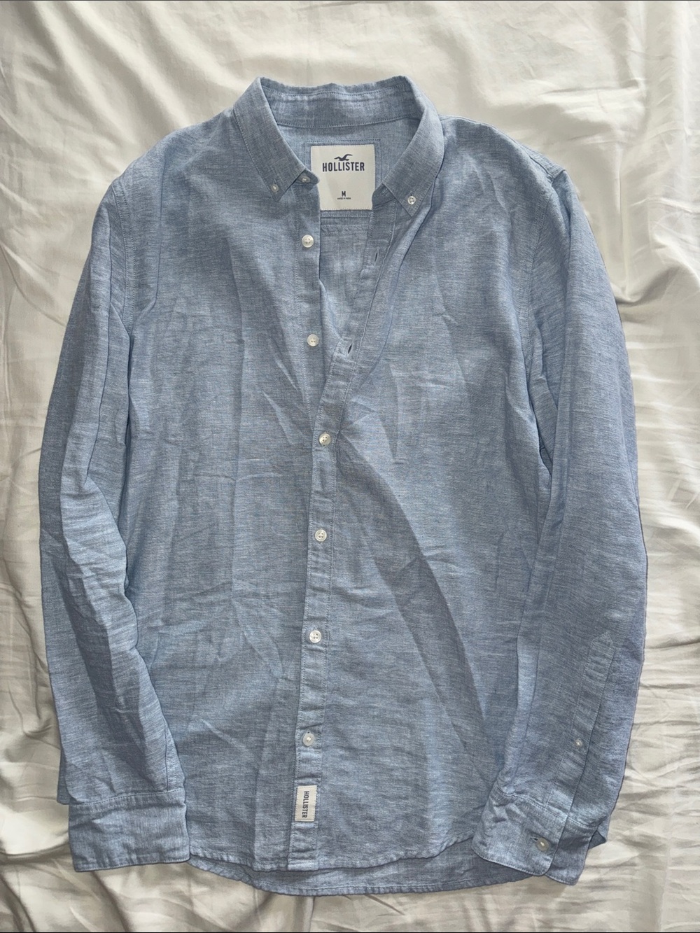 Hollister Men's Sky Blue Linen Shirt